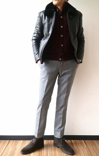 Какие ботинки дезерты носить с темно-коричневым кардиганом