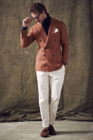 С чем носить темно-коричневый пиджак в клетку мужчине