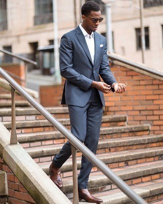 Какие костюмы носить с темно-коричневыми ботинками челси