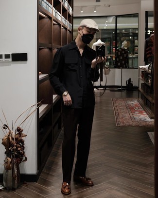 С чем носить темно-коричневые брюки чинос