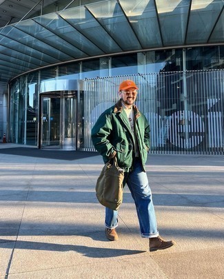 Какие джинсы носить с темно-коричневыми ботинками дезертами