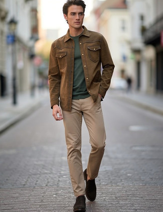 С чем носить темно-коричневую куртку мужчине