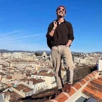 С чем носить темно-коричневые кожаные ботинки дезерты