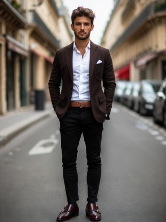 С чем носить темно-коричневые кожаные монки с двумя ремешками