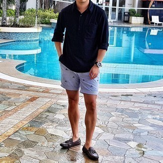 С чем носить темно-коричневые кожаные мокасины мужчине