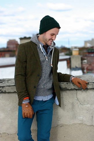 С чем носить темно-коричневые кожаные перчатки мужчине