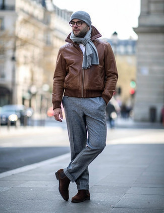 С чем носить темно-коричневую кожаную куртку мужчине