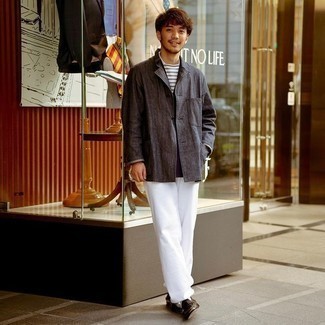 С чем носить темно-коричневые кожаные лоферы мужчине