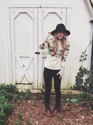 С чем носить темно-коричневые кожаные полусапоги