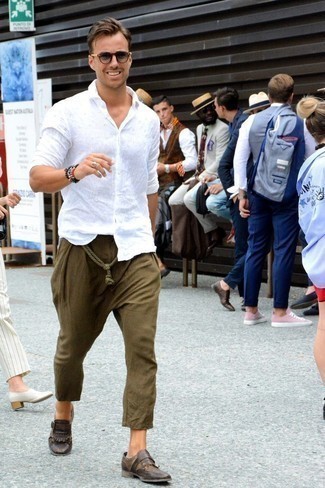 С чем носить темно-коричневые кожаные монки