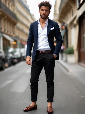 Какие пиджаки носить с темно-коричневыми лоферами мужчине