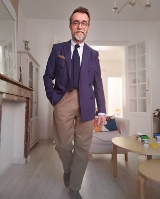 Какие двубортные пиджаки носить с темно-коричневыми лоферами мужчине