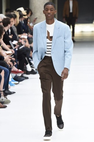 Какие пиджаки носить с темно-коричневыми низкими кедами мужчине