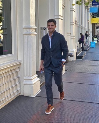 Какие пиджаки носить с темно-коричневыми низкими кедами мужчине