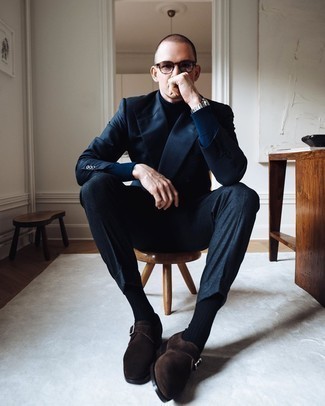 Какие двубортные пиджаки носить с темно-коричневыми монками