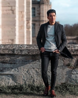 Какие длинные пальто носить с темно-коричневыми монками