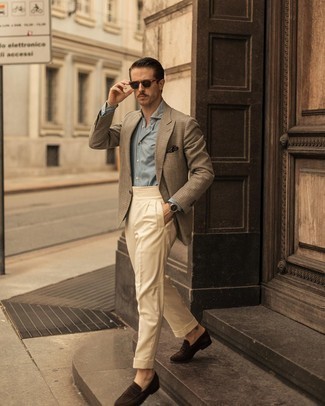 С чем носить темно-коричневый нагрудный платок в горошек