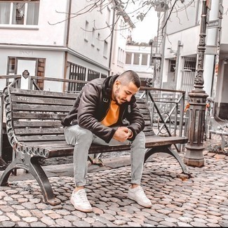 С чем носить темно-коричневую короткую дубленку мужчине