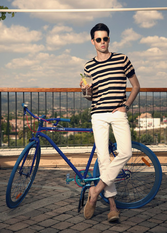 С чем носить темно-коричневые слипоны мужчине