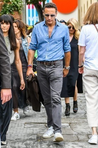 С чем носить темно-коричневый ремень с шипами мужчине