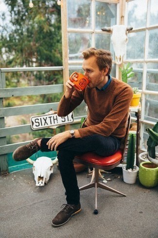 С чем носить темно-коричневые замшевые туфли дерби