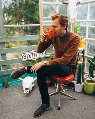 С чем носить темно-коричневые замшевые туфли дерби