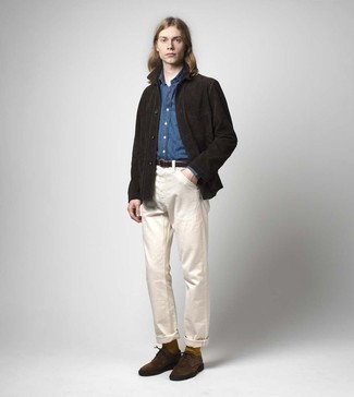 С чем носить темно-коричневые замшевые туфли дерби