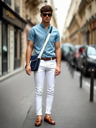 С чем носить темно-коричневые лоферы с кисточками