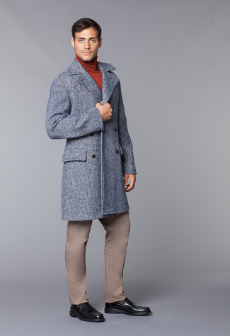 Как носить темно-коричневую водолазку с темно-серым полупальто