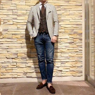 Какие пиджаки носить с темно-коричневым жилетом