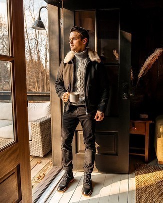 С чем носить темно-коричневый шерстяной бомбер мужчине