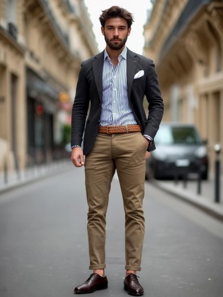 С чем носить темно-коричневый плетеный ремень мужчине