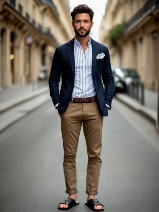 С чем носить темно-коричневый плетеный ремень мужчине