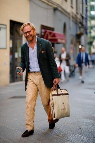 Какие лоферы носить с темно-зеленым пиджаком мужчине