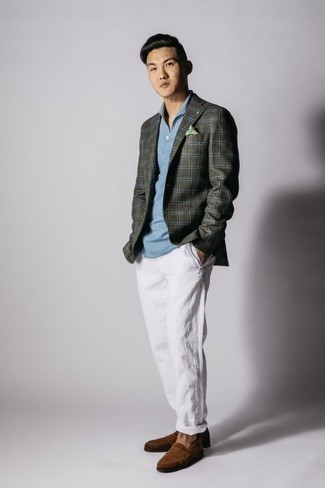 Как носить темно-зеленый пиджак с белыми брюками чинос