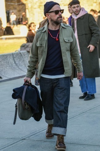 С чем носить темно-зеленый портфель