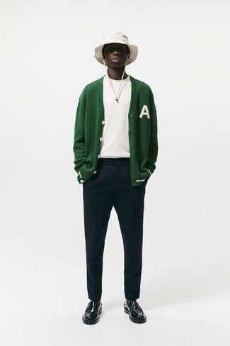 С чем носить темно-зеленый кардиган мужчине