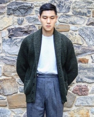 С чем носить темно-зеленый кардиган мужчине