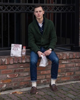 С чем носить темно-зеленый кардиган мужчине