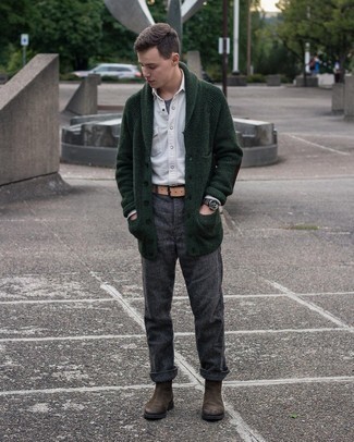 С чем носить темно-зеленый кардиган мужчине