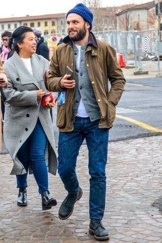 С чем носить темно-зеленые повседневные ботинки мужчине