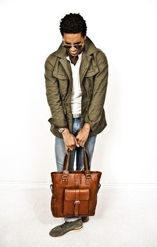 С чем носить темно-зеленые повседневные ботинки мужчине