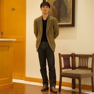 С чем носить темно-зеленый пиджак в клетку мужчине
