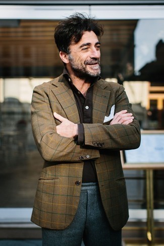 С чем носить темно-зеленый пиджак в клетку мужчине