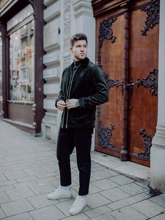 С чем носить темно-зеленую вельветовую куртку харрингтон