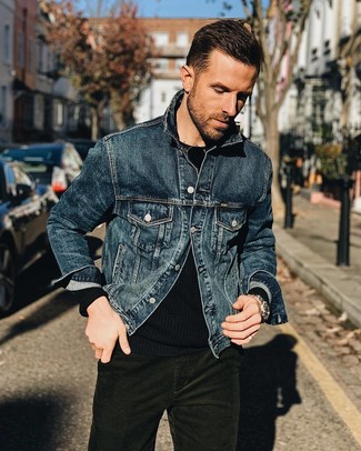 С чем носить темно-зеленые вельветовые джинсы мужчине