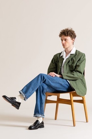 С чем носить темно-зеленый хлопковый пиджак мужчине