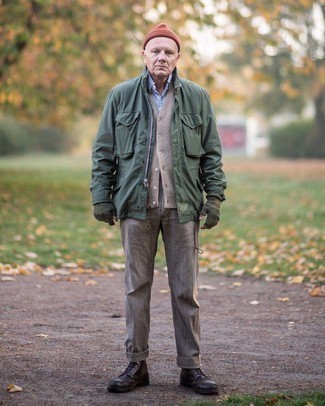 С чем носить темно-зеленую полевую куртку