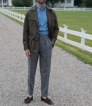 С чем носить темно-зеленую полевую куртку