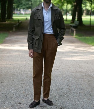 С чем носить темно-зеленую полевую куртку